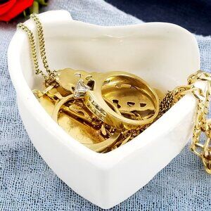 Miniature Heart Shaped Jewelry Box Bone China Boudoir Access. Engagement Box VTG